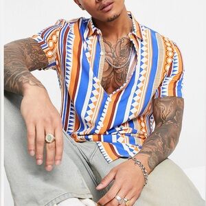 Men’s geometric print short sleeve button-up shirt